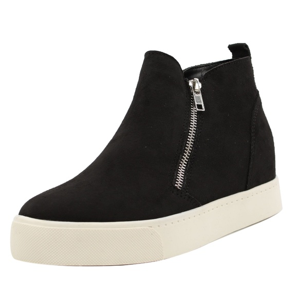 Soda Shoes - Black Hidden Wedge Rubber Sole Sneaker